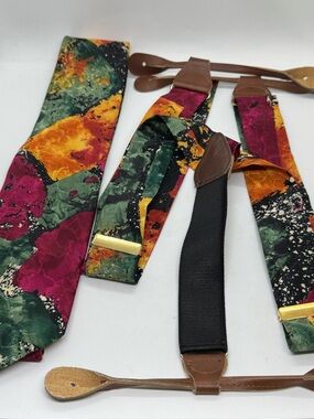 Vintage 80s Enrico Capucci Abstract Tie & Suspenders Set Italy Artwear